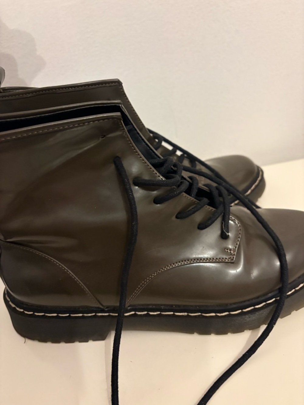 Zara Olive Green Lace-Up Ankle Boots - Picture 6 of 7